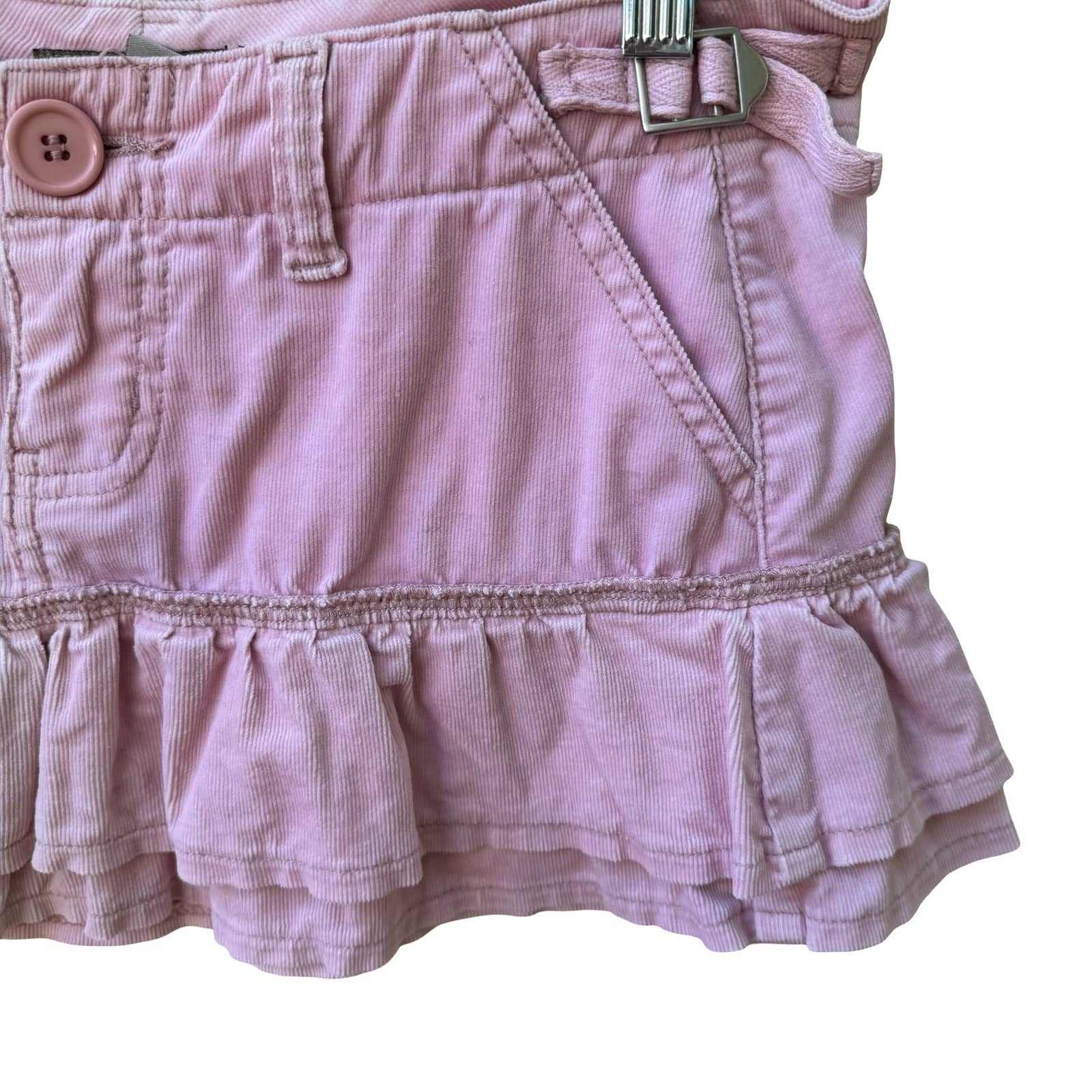 Fornarina Y2K Coquette Pink Corduroy Ruffle Micro Mini Skirt Low Rise Buckle S