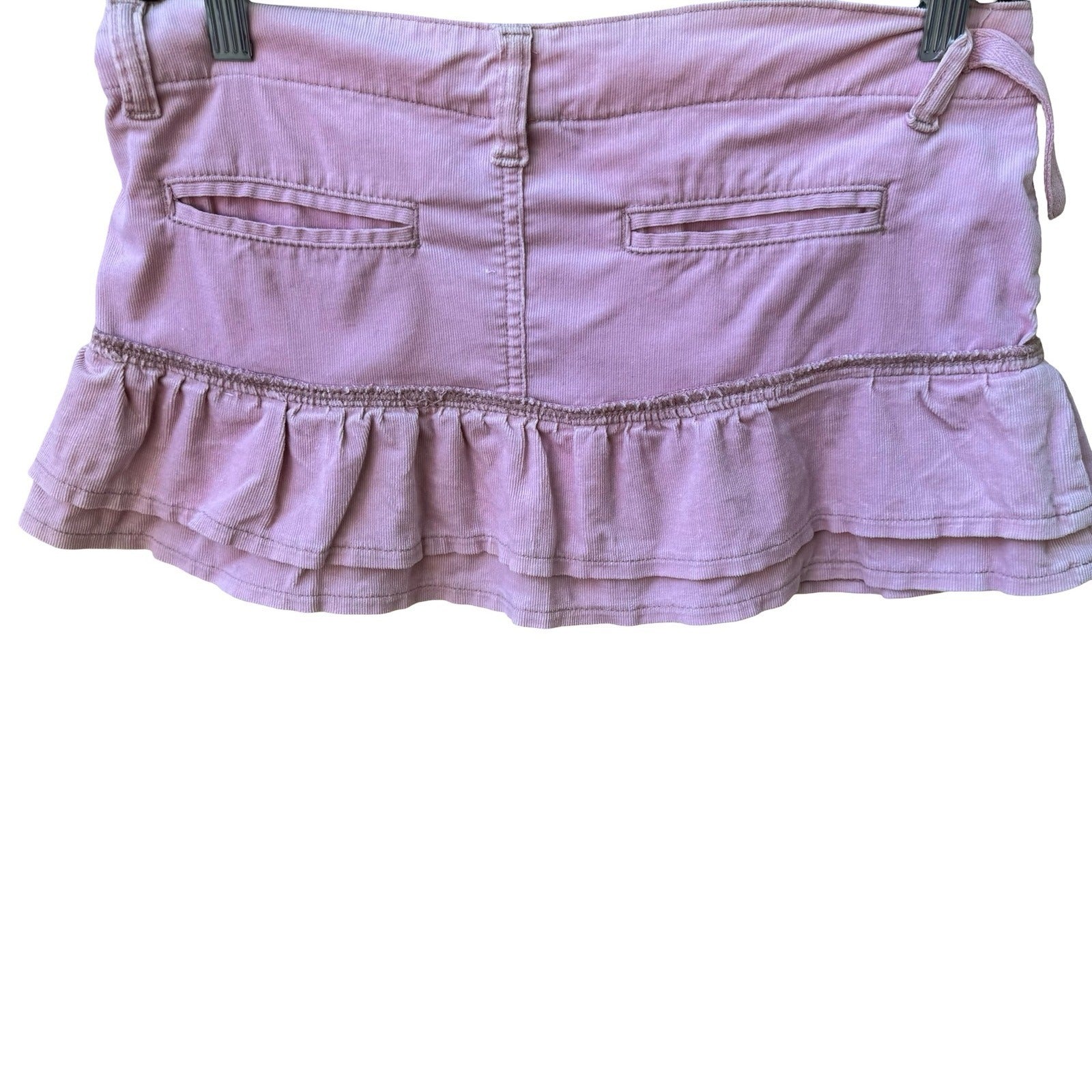 Fornarina Y2K Coquette Pink Corduroy Ruffle Micro Mini Skirt Low Rise Buckle S