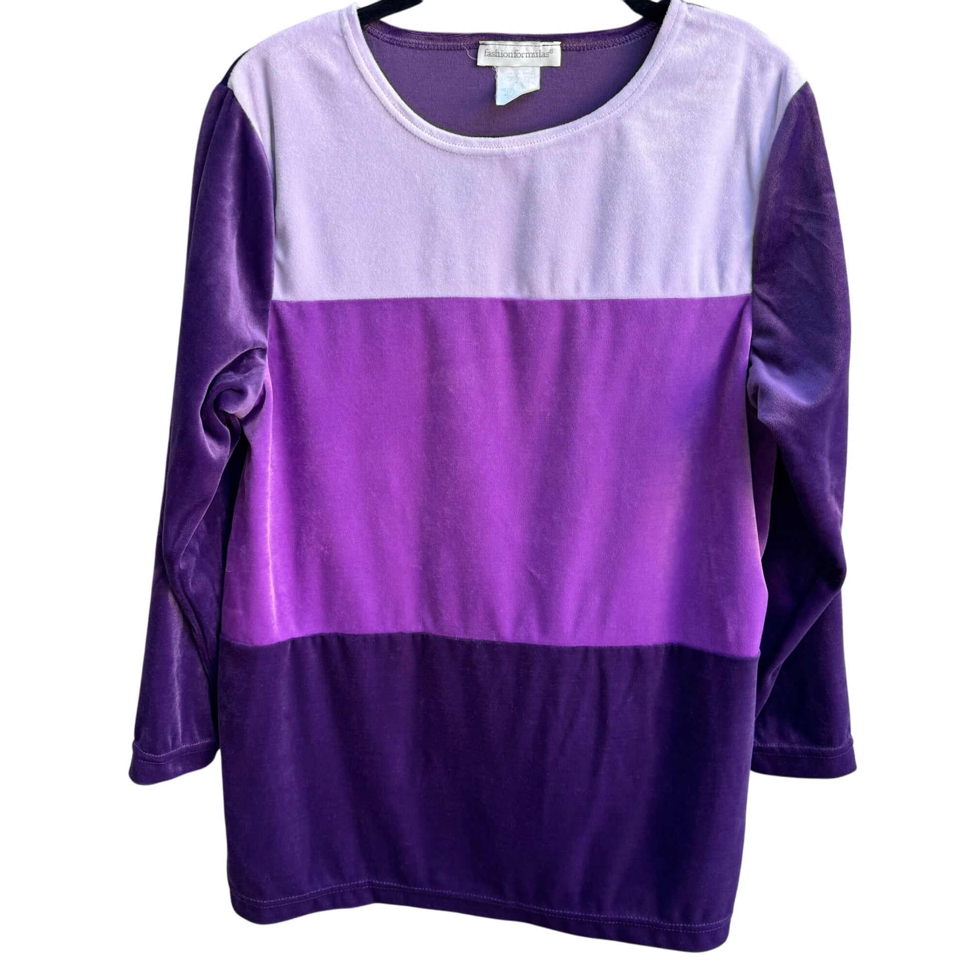 Fashion Formula Vintage Womens Purple Velvet Colorblock Long Sleeve Shirt Small