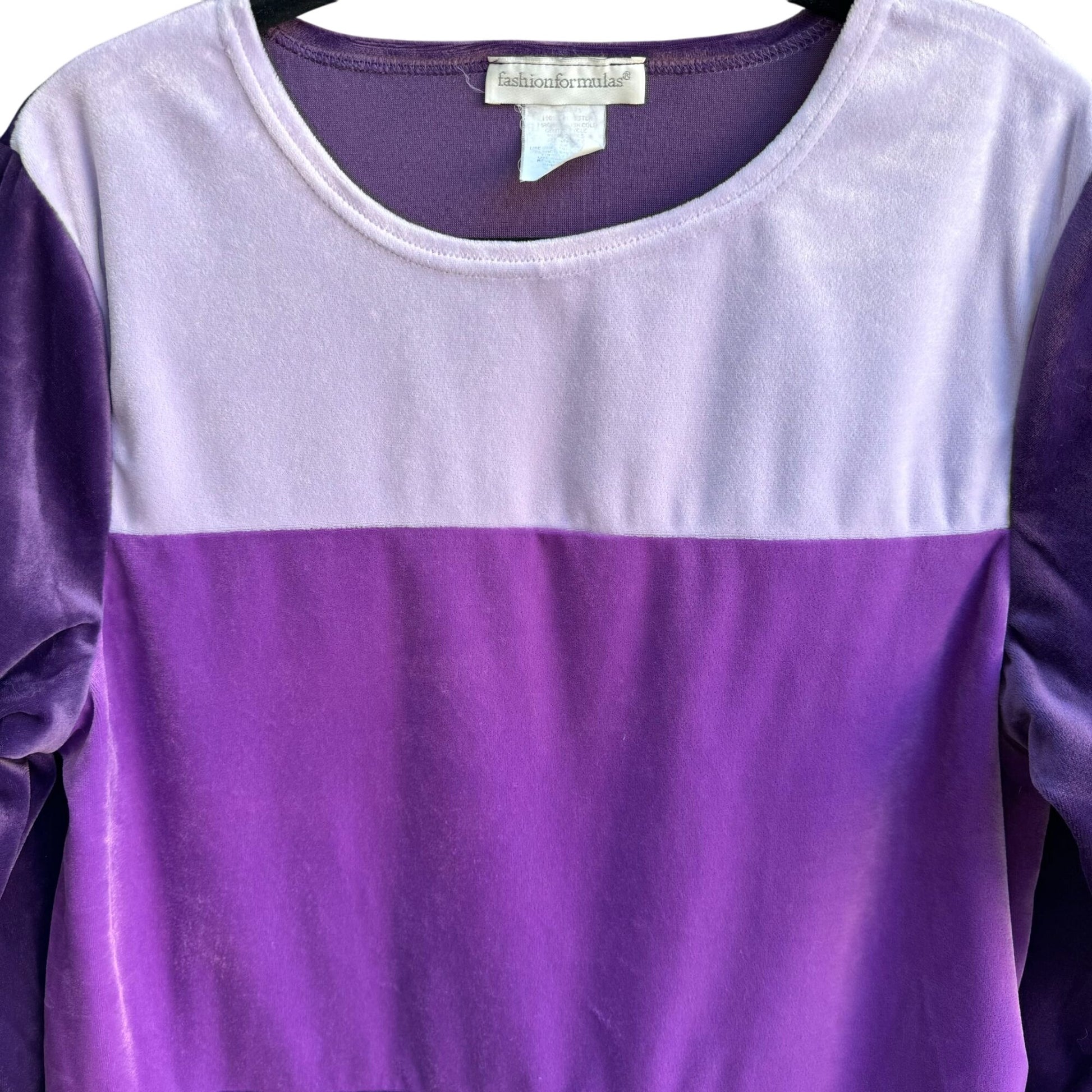 Fashion Formula Vintage Womens Purple Velvet Colorblock Long Sleeve Shirt Small