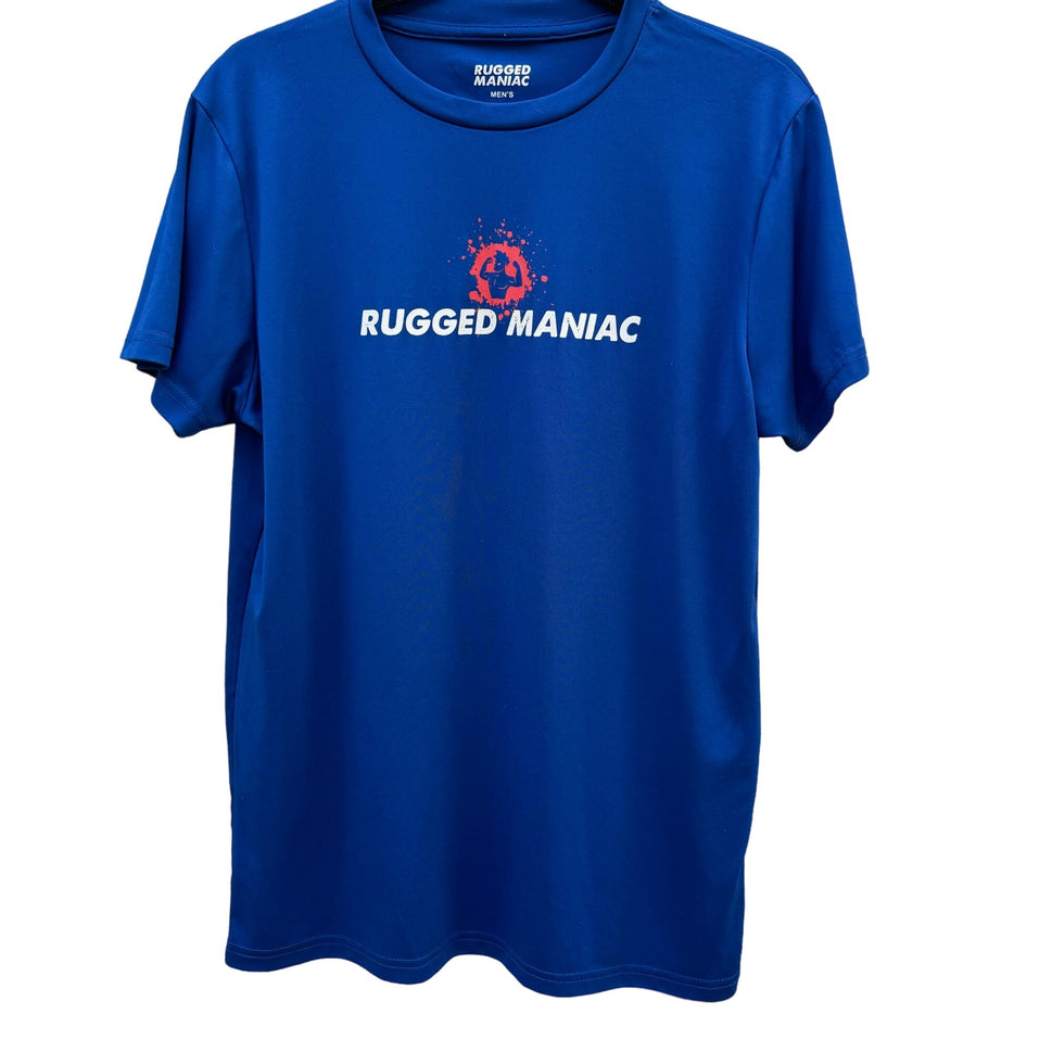 Rugged Maniac Mens Blue Finisher Epic Obstacles Festival Short Sleeve Tee Shirt