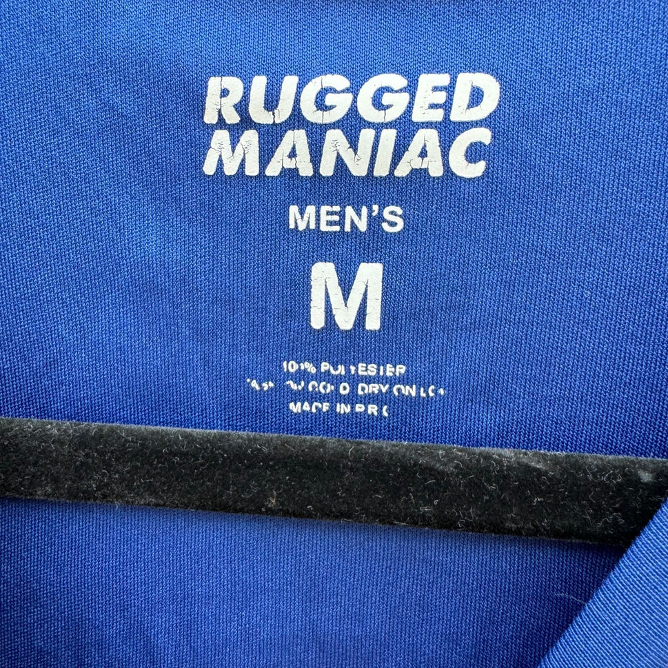 Rugged Maniac Mens Blue Finisher Epic Obstacles Festival Short Sleeve Tee Shirt