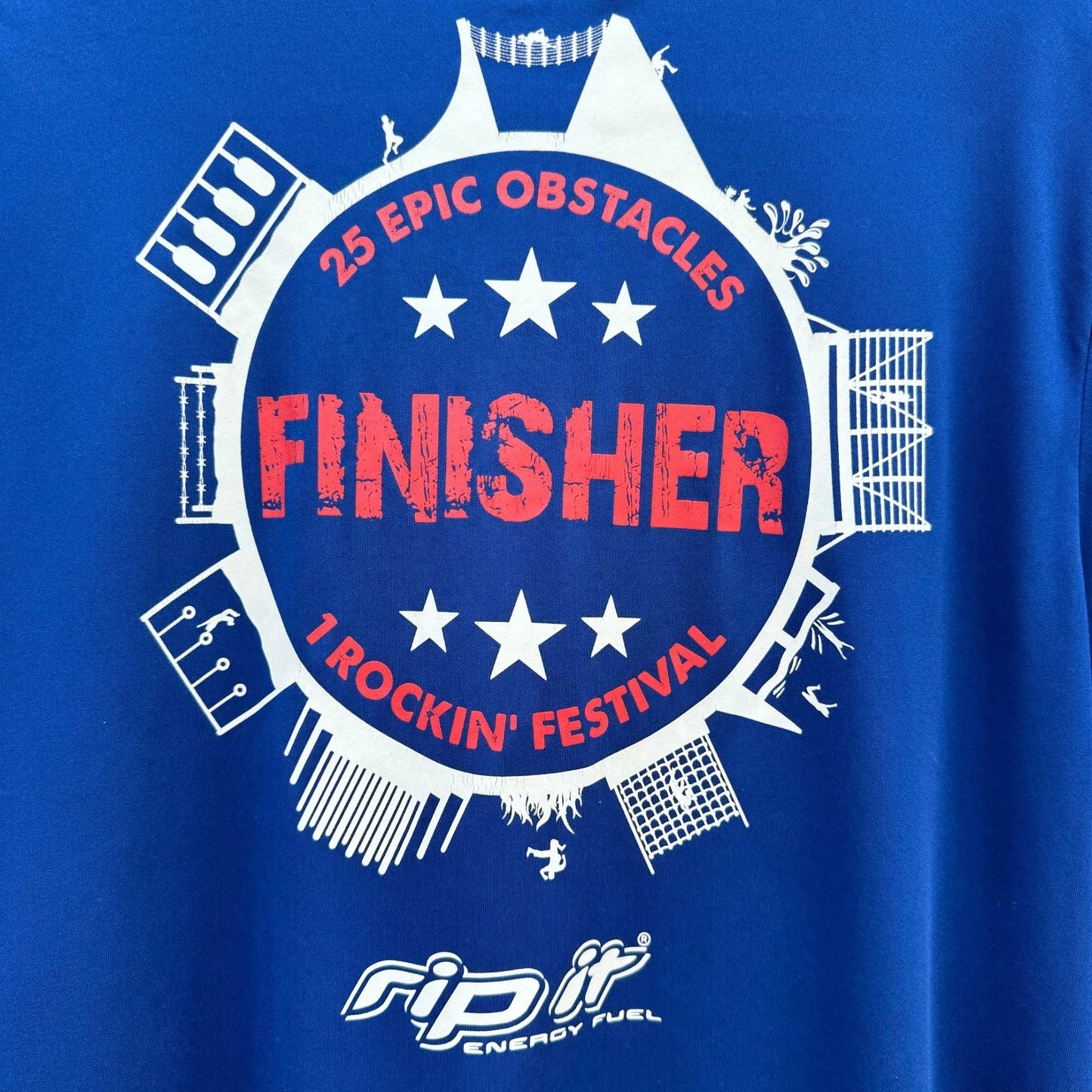 Rugged Maniac Mens Blue Finisher Epic Obstacles Festival Short Sleeve Tee Shirt