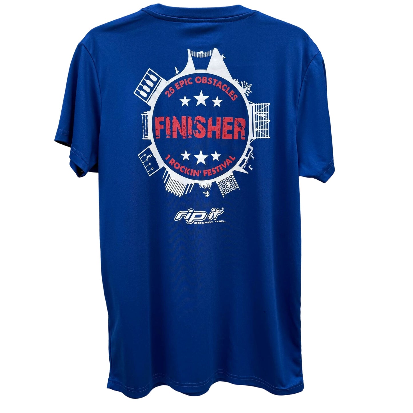 Rugged Maniac Mens Blue Finisher Epic Obstacles Festival Short Sleeve Tee Shirt