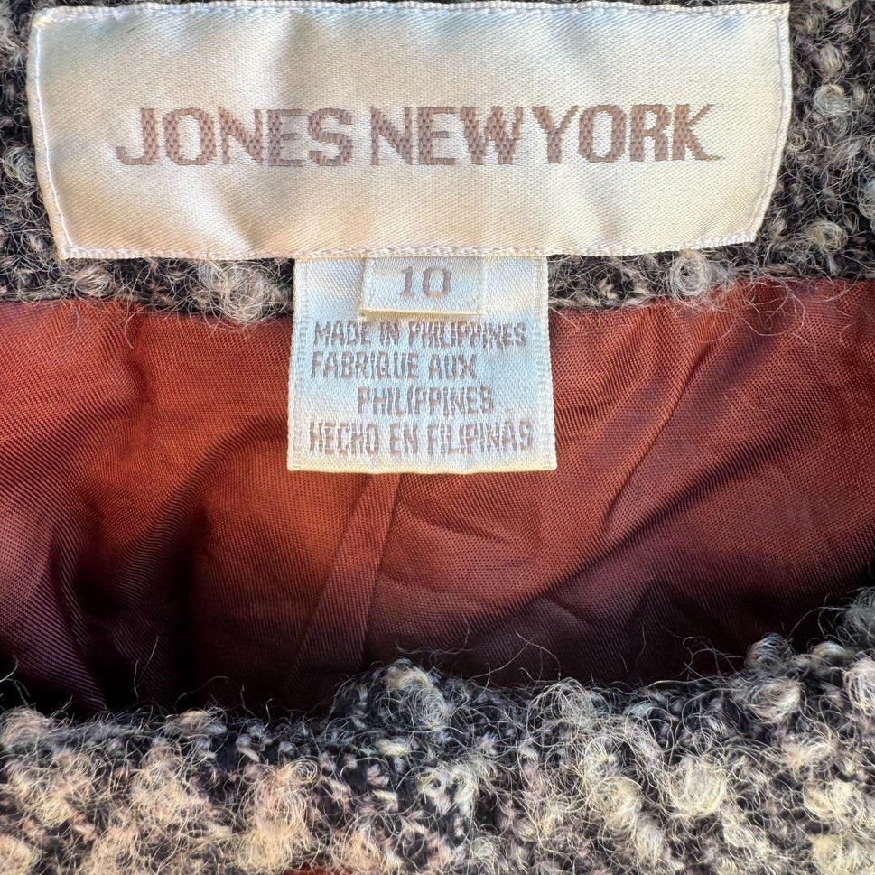 Jones New York Vintage Womens Brown Gray Tweed Wool Blend Boucle Jacket Blazer 10