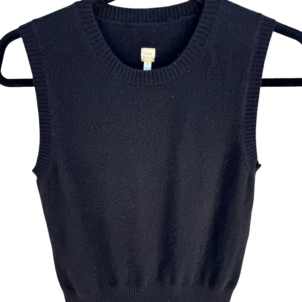 Future Paradise Cashmere Old Money Black Sweater Vest Sleeveless S Quiet Luxury