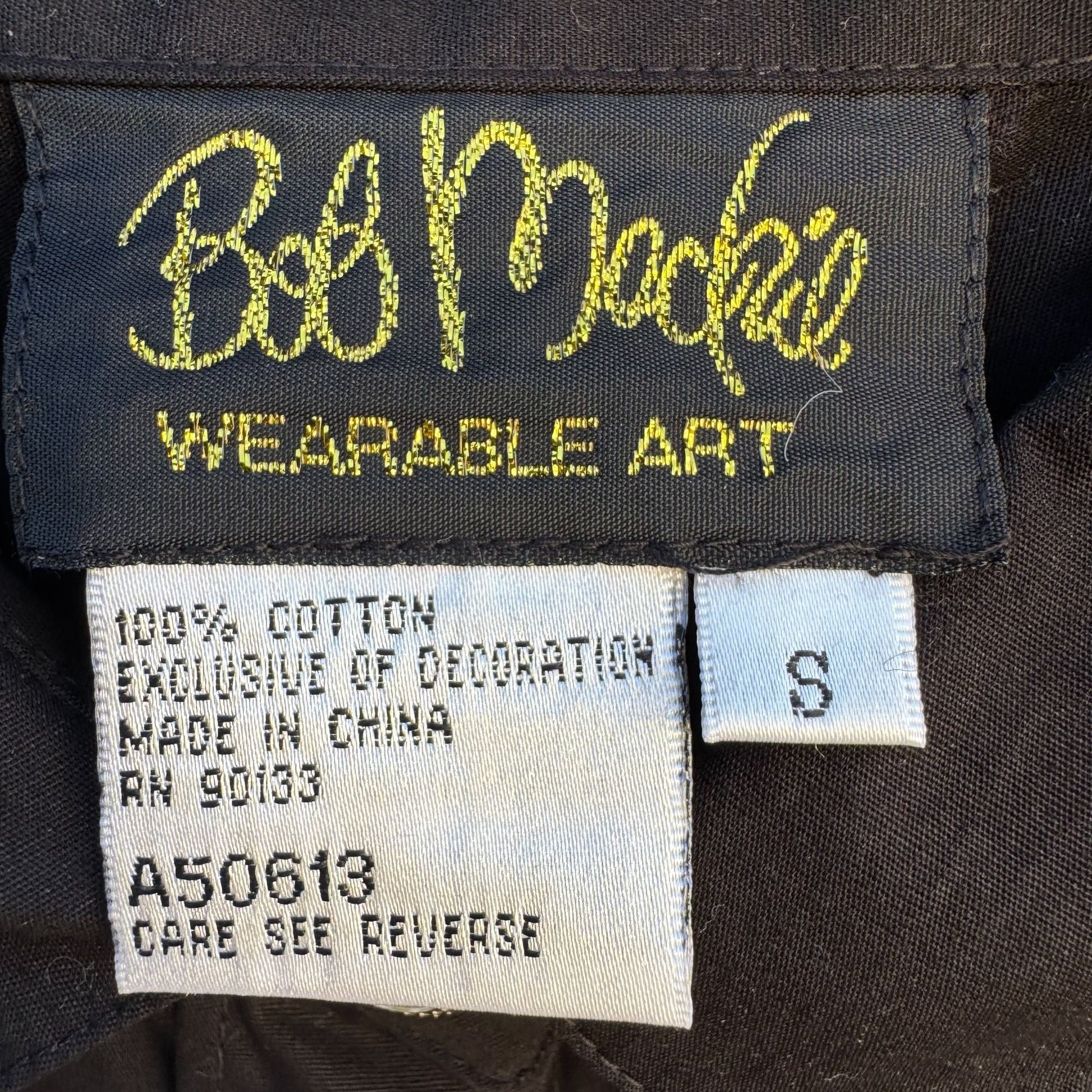 Bob Mackie Wearable Art Vintage Womens Black Button-Up Embroidered Heart Shirt S