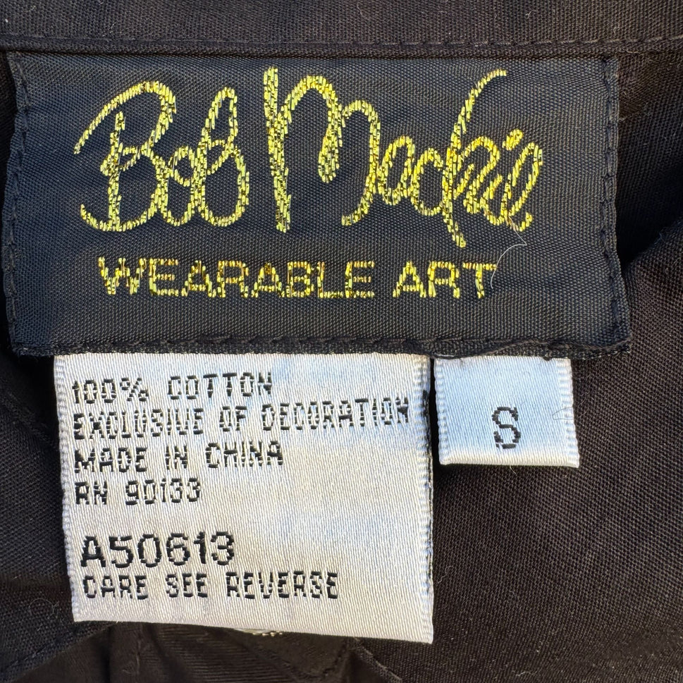 Bob Mackie Wearable Art Vintage Womens Black Button-Up Embroidered Heart Shirt S