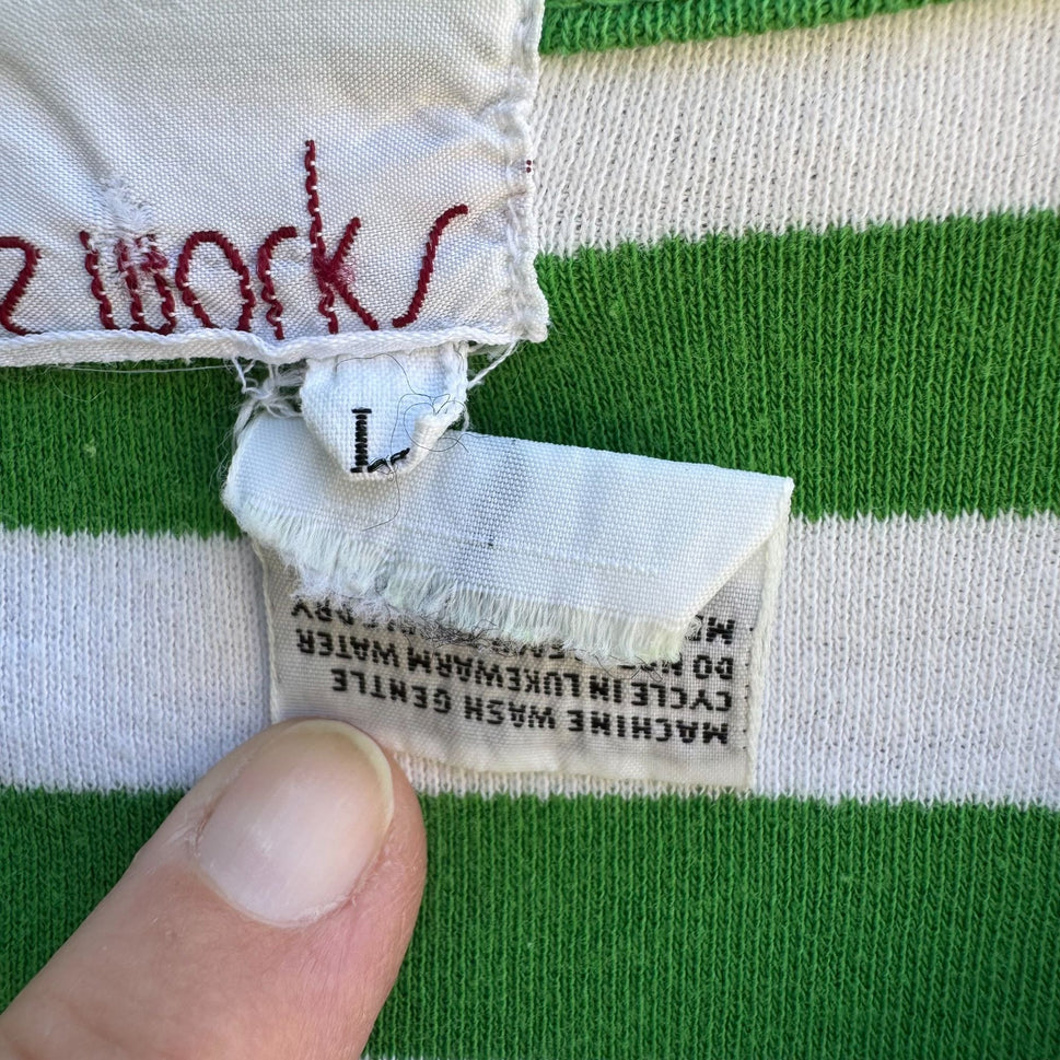 The Works Vintage Womens Green White Striped Pleated Puff Sleeve V-Neck Crop Top