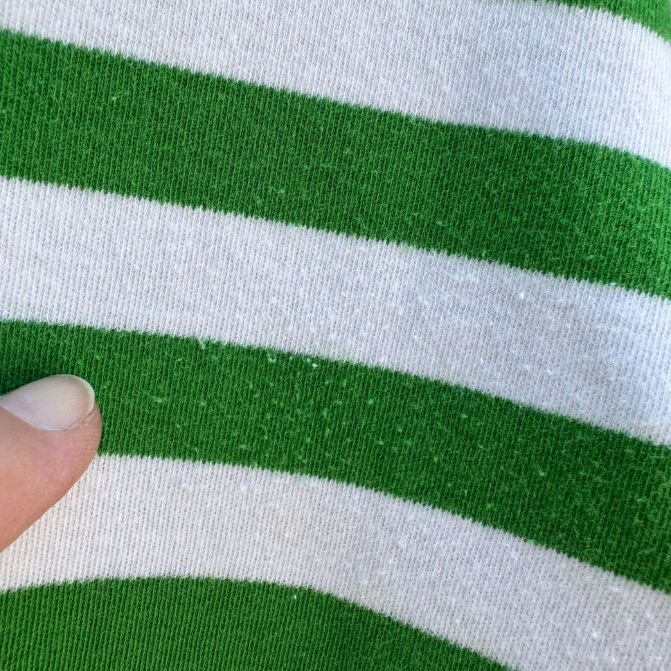 The Works Vintage Womens Green White Striped Pleated Puff Sleeve V-Neck Crop Top