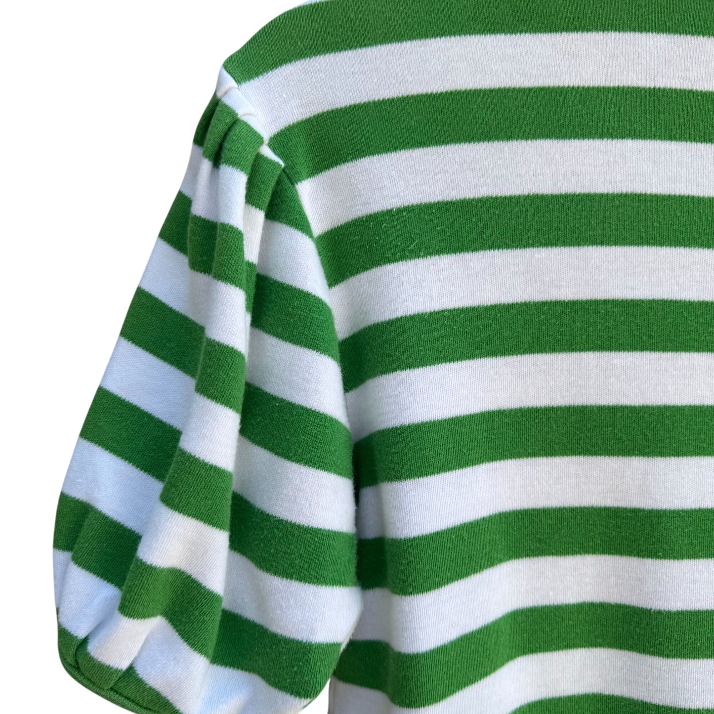 The Works Vintage Womens Green White Striped Pleated Puff Sleeve V-Neck Crop Top