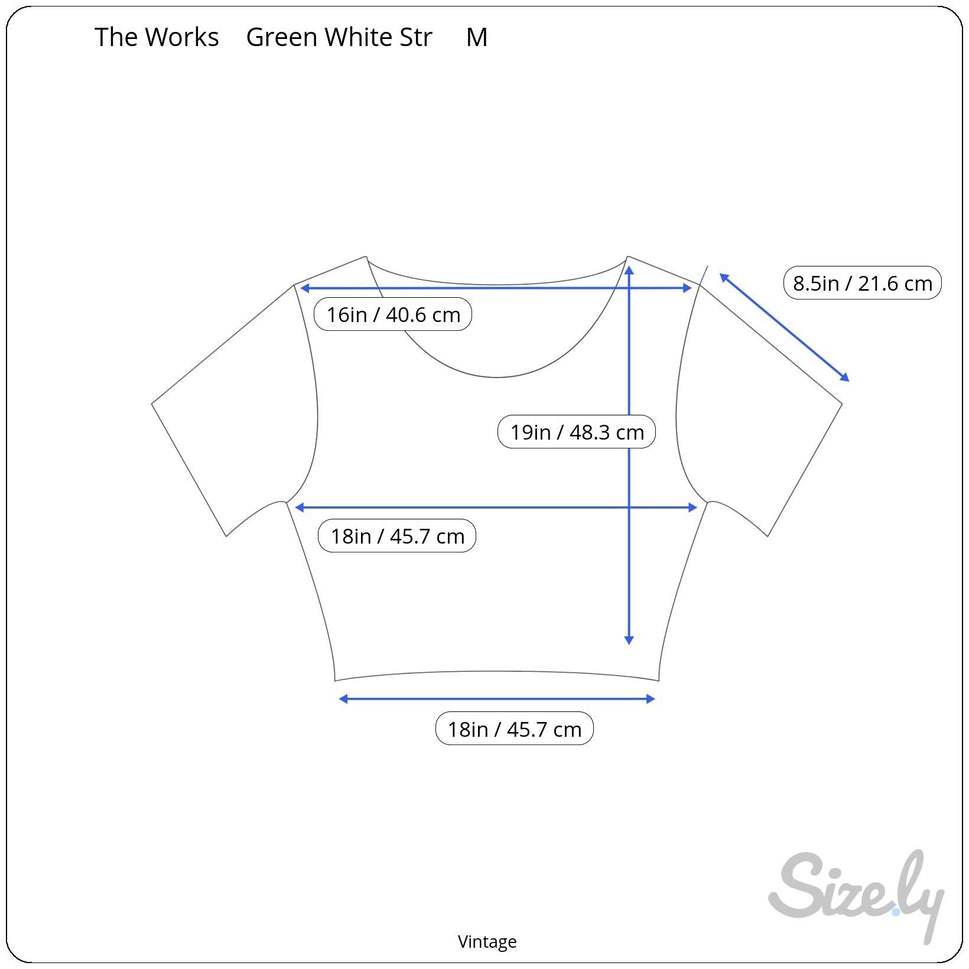 The Works Vintage Womens Green White Striped Pleated Puff Sleeve V-Neck Crop Top