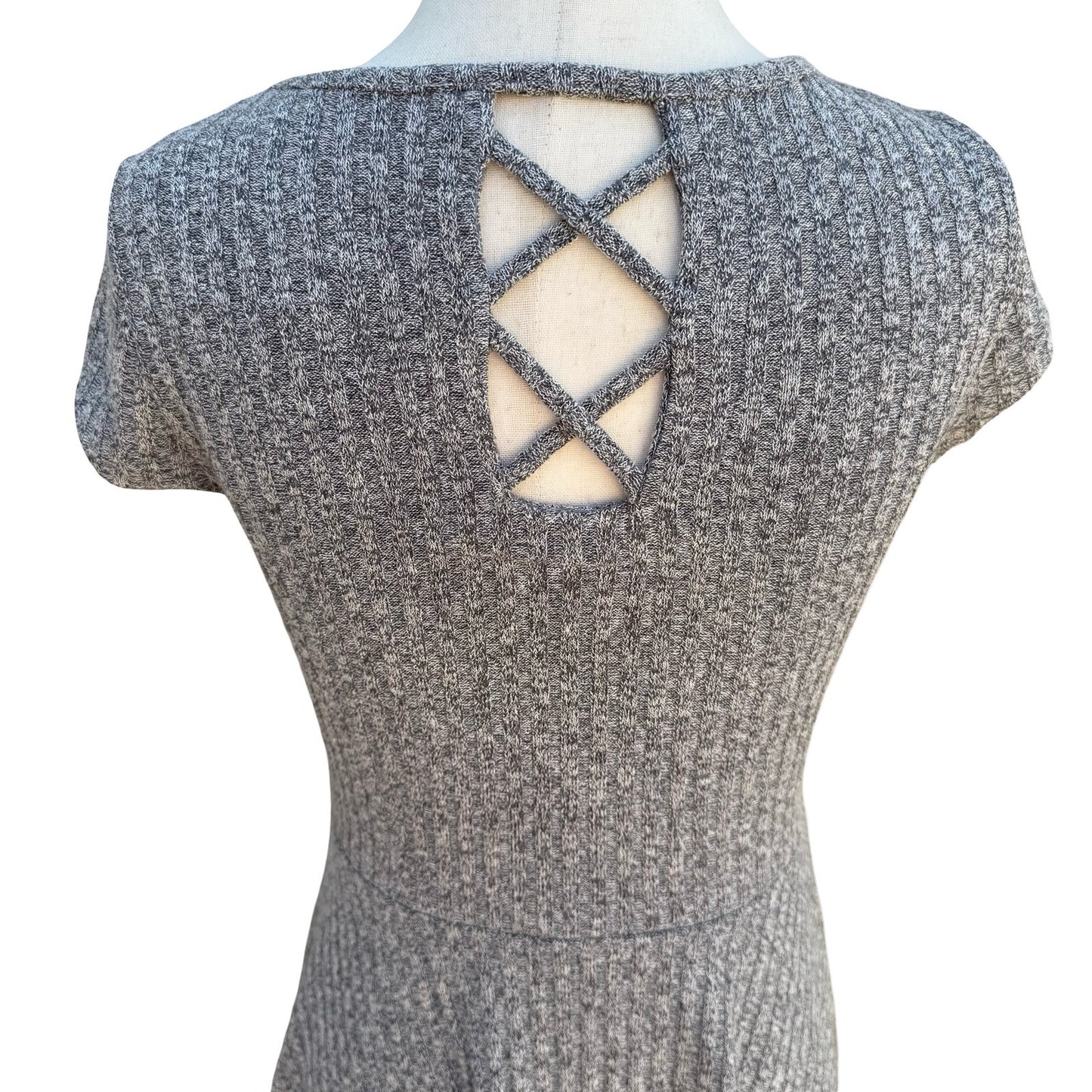 The Childrens Place Girls XXL 16 Grey Ribbed Marl Skater Dress Lattice Back NEW