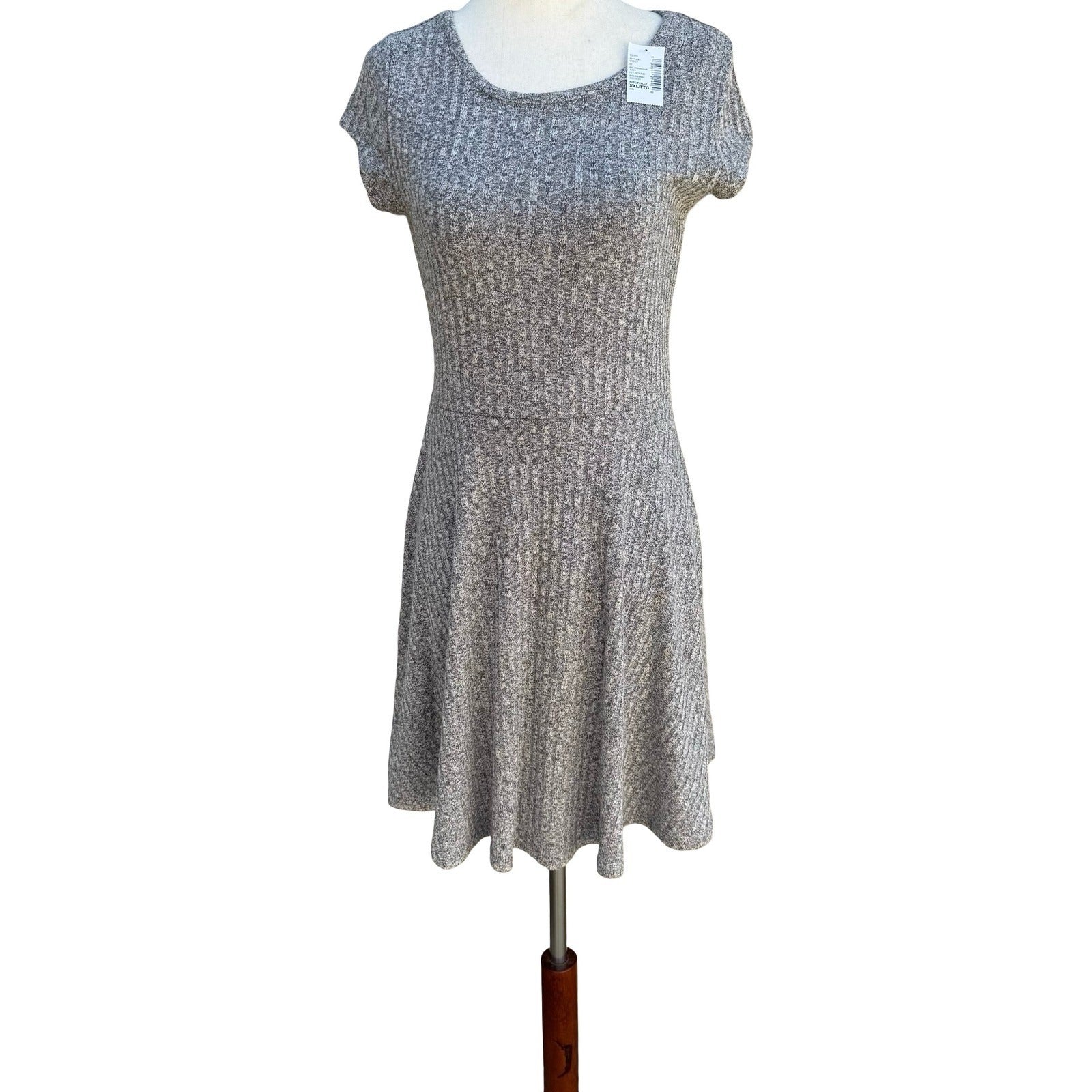 The Childrens Place Girls XXL 16 Grey Ribbed Marl Skater Dress Lattice Back NEW