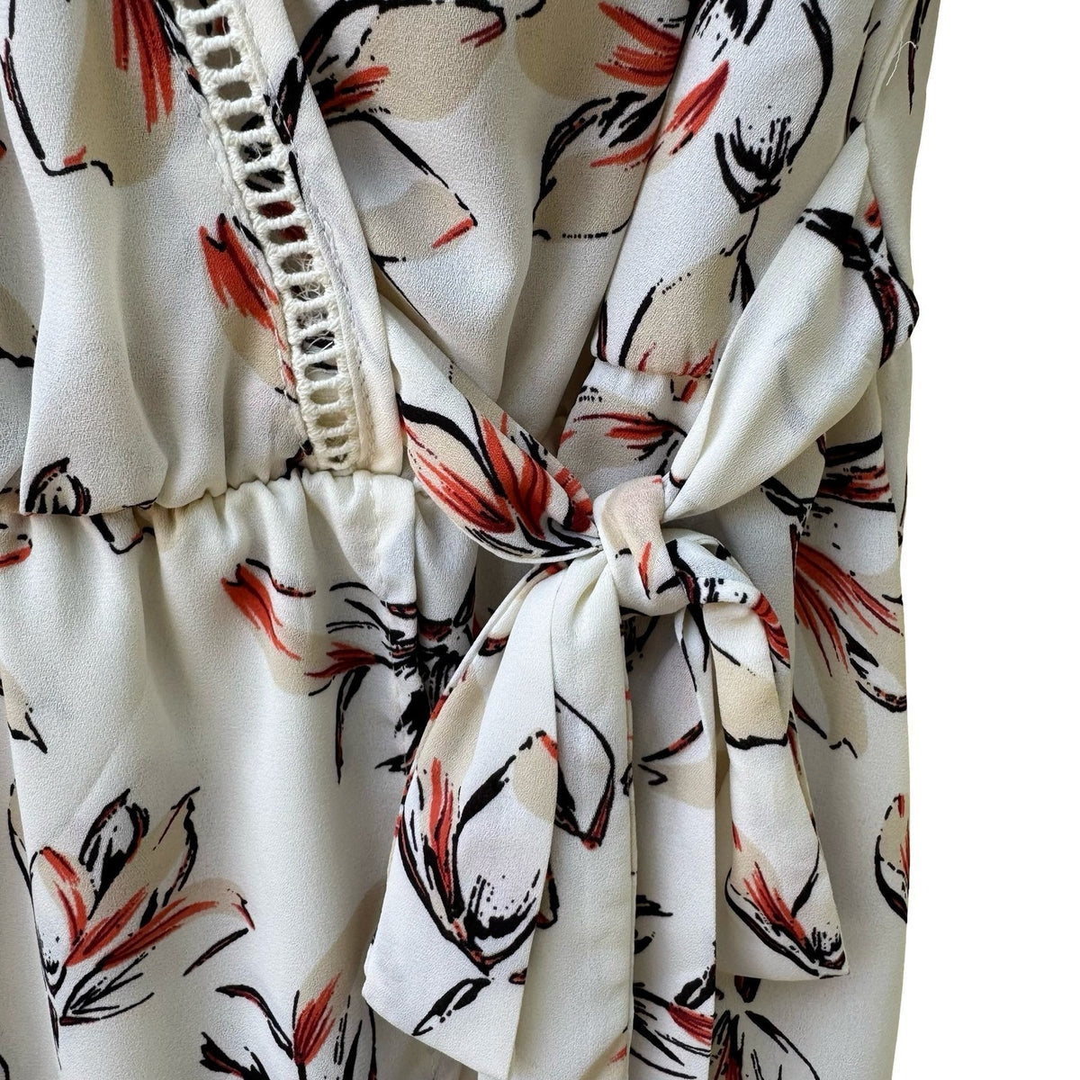 Sienna Sky Cottagecore Boho Romantic Floral Peplum Wrap Lace Trim Blouse L NEW