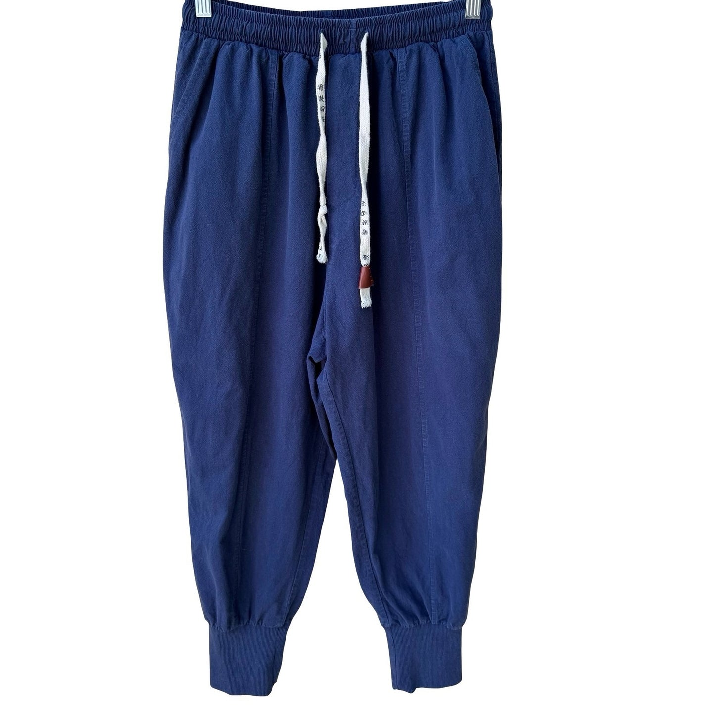 One Boy Linen Blend Minimalist Jogger Pants Relaxed Boho Lagenlook Blue Mens OS