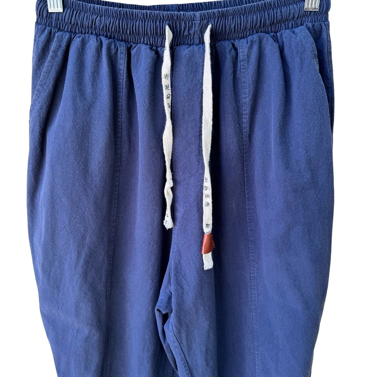 One Boy Linen Blend Minimalist Jogger Pants Relaxed Boho Lagenlook Blue Mens OS
