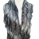 Switch Grey Black Ombre Tiered Ruffle Mesh Knit Shawl Fringe Wrap Scarf Evening Shrug 2 image