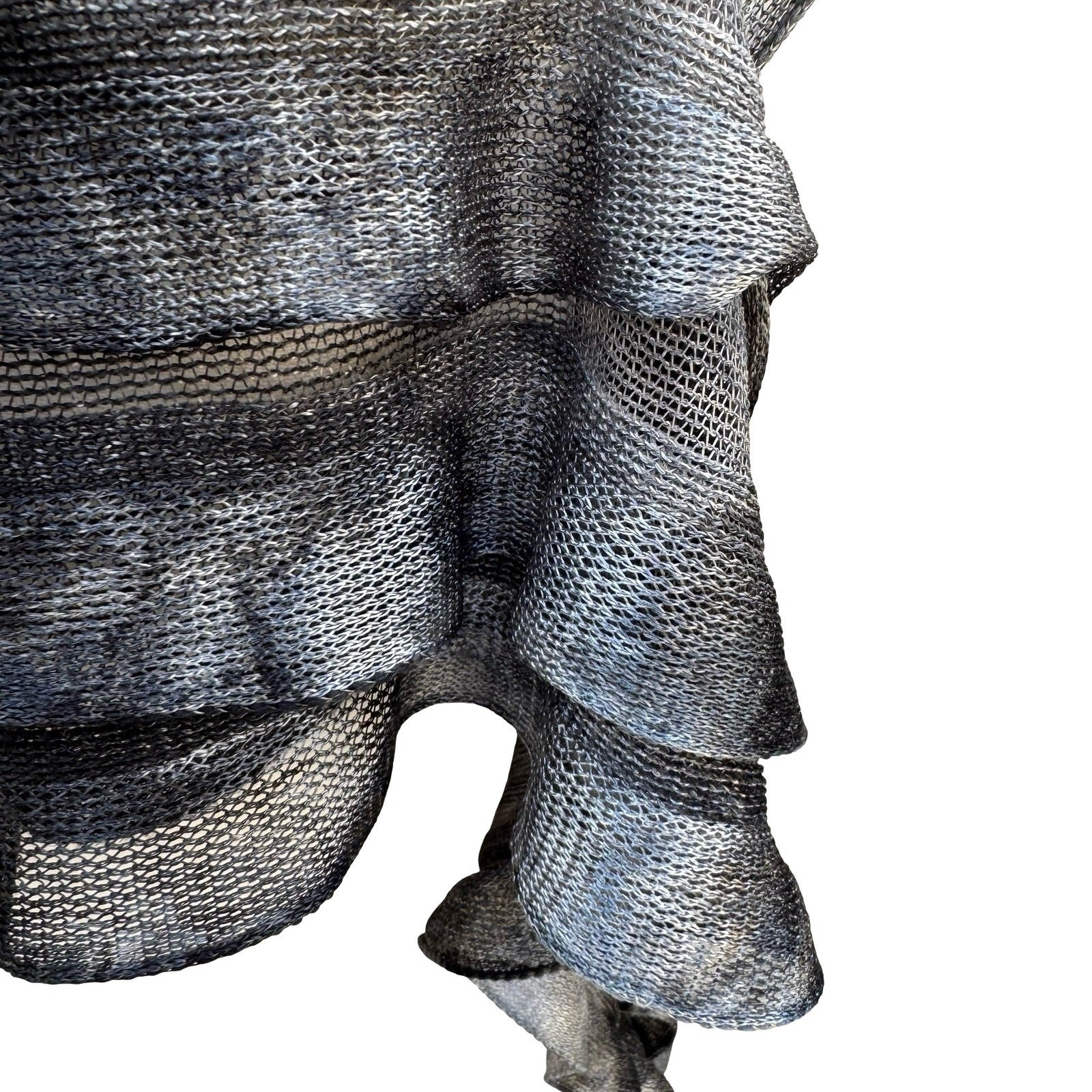 Grey Black Ombre Tiered Ruffle Mesh Knit Shawl Fringe Wrap Scarf Evening Shrug