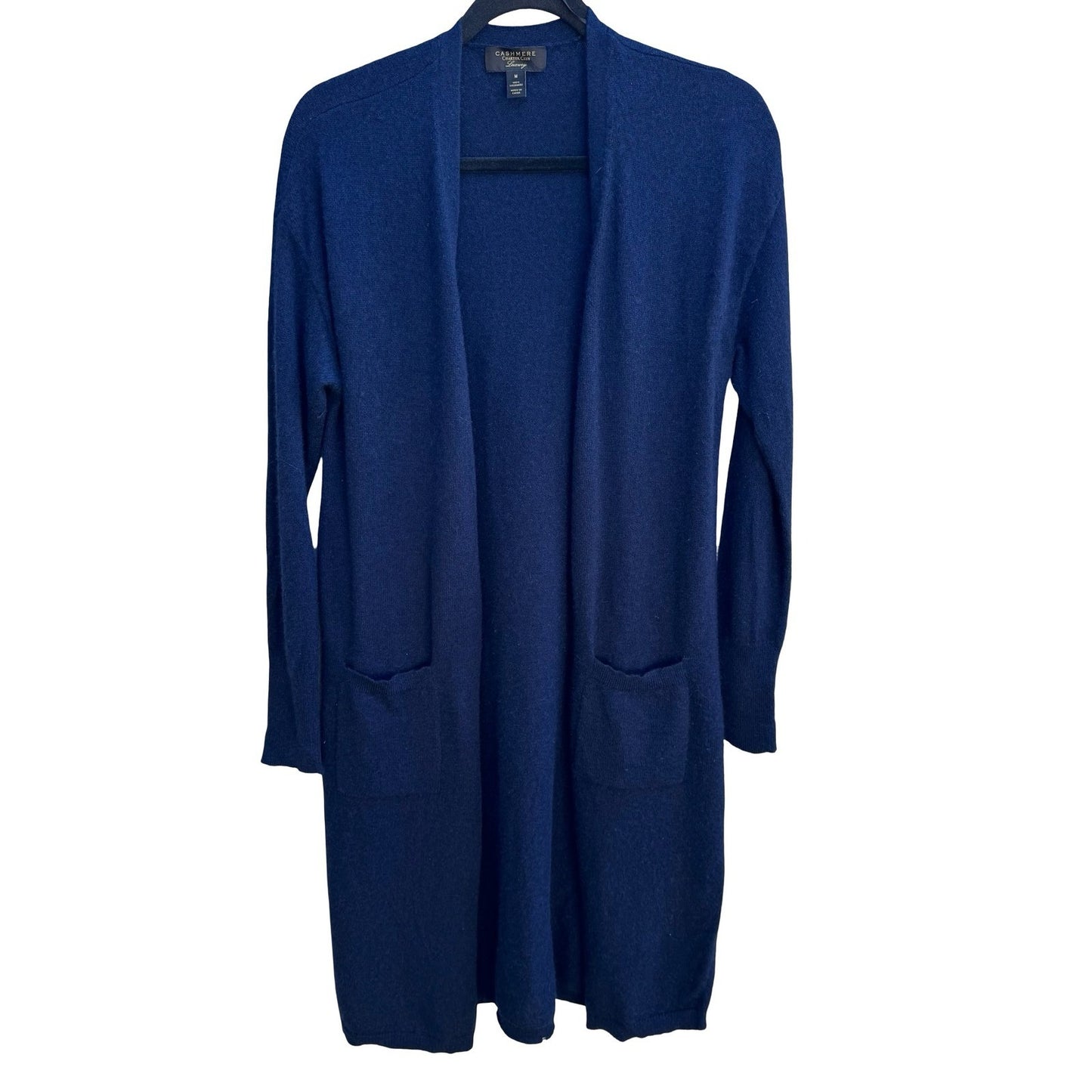 Charter Club Luxury 100% Cashmere Quiet Luxury Open Front Duster Cardigan Navy M