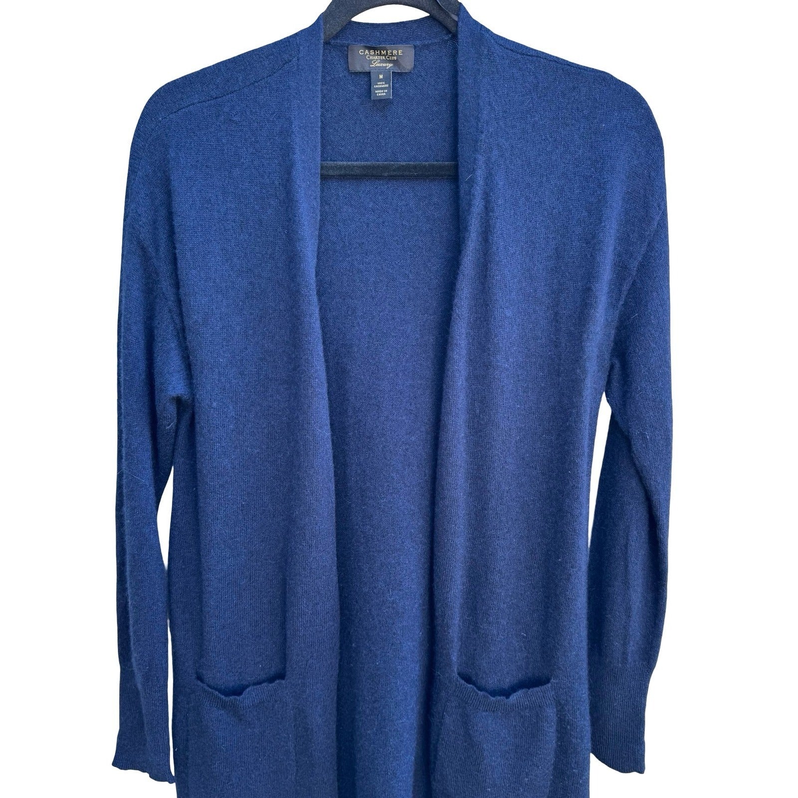 Charter Club Luxury 100% Cashmere Quiet Luxury Open Front Duster Cardigan Navy M