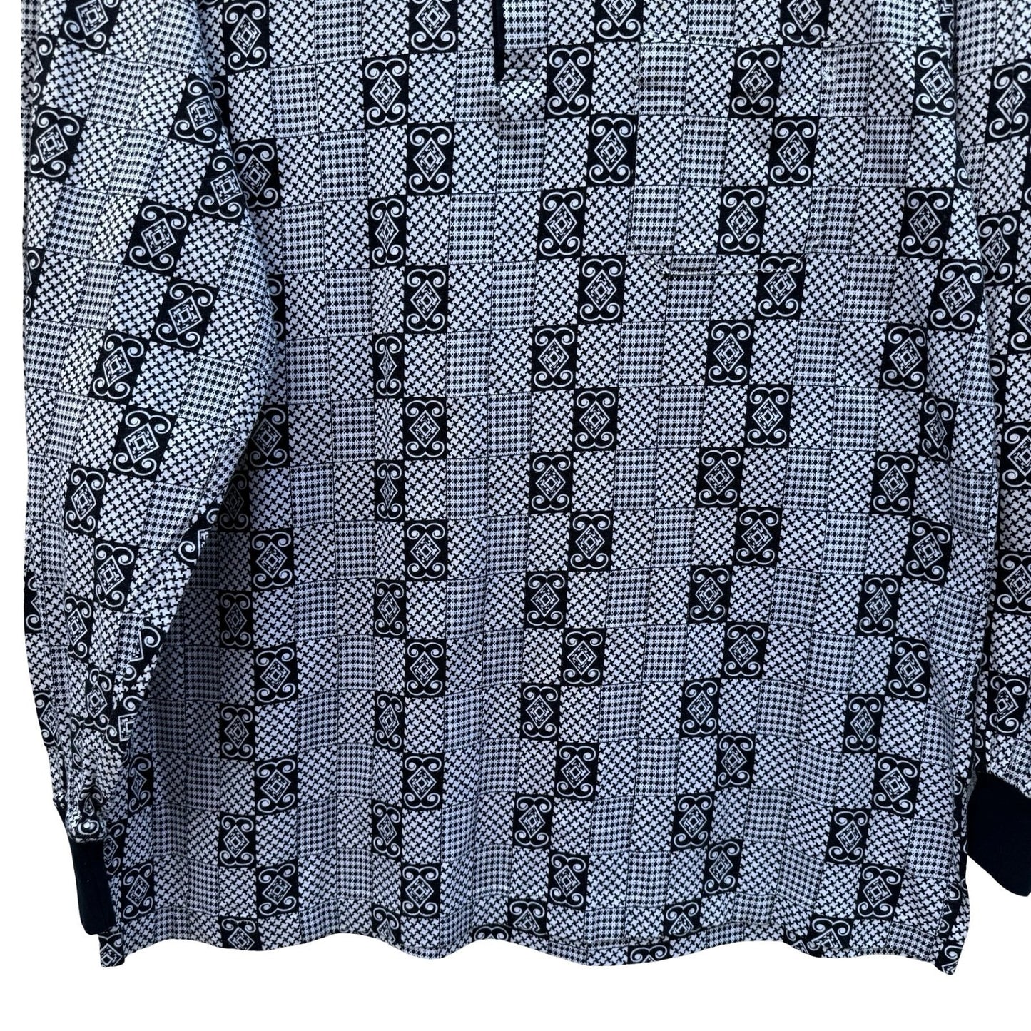 Danpol Mens Vintage Geometric Houndstooth Patchwork Long Sleeve Polo Shirt Black