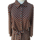 Switch Max Studio 70s Style Mod Geometric Link Print Button Front Belted Shirt Dress L 3 image