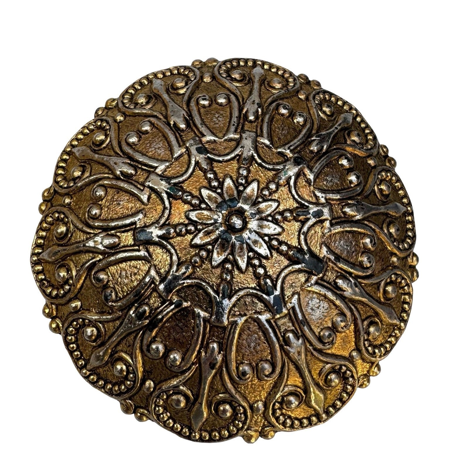 Saks Fifth Avenue Stanger Vintage Belt Buckle Ornate Gold Silver Filigree Round