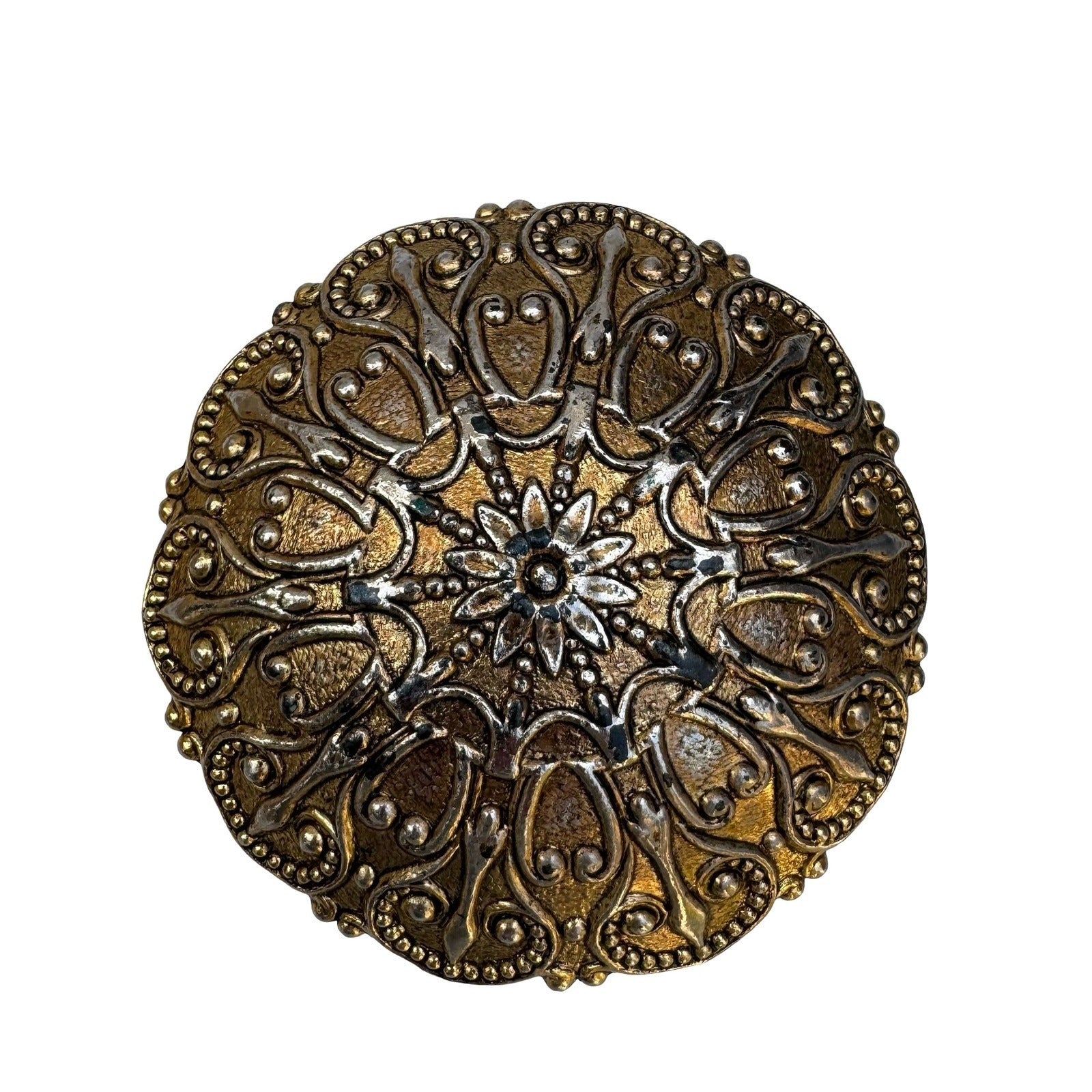 Saks Fifth Avenue Stanger Vintage Belt Buckle Ornate Gold Silver Filigree Round