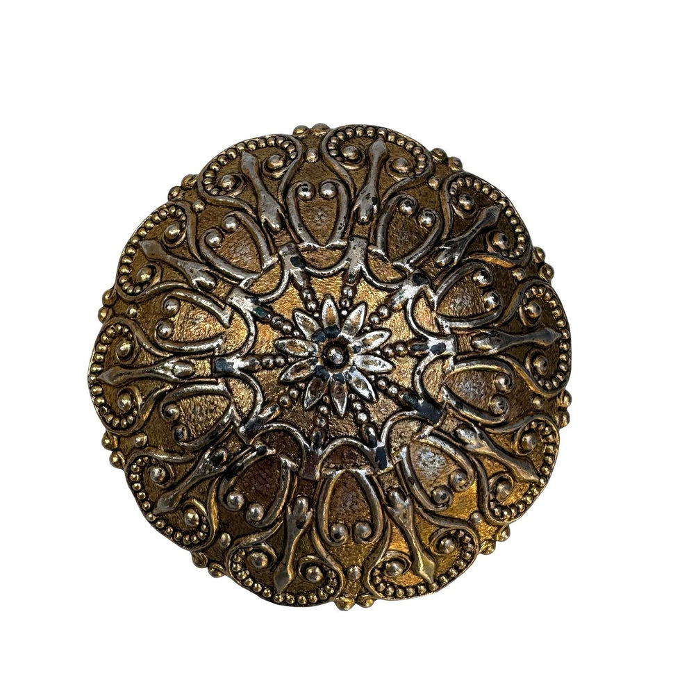 Saks Fifth Avenue Stanger Vintage Belt Buckle Ornate Gold Silver Filigree Round