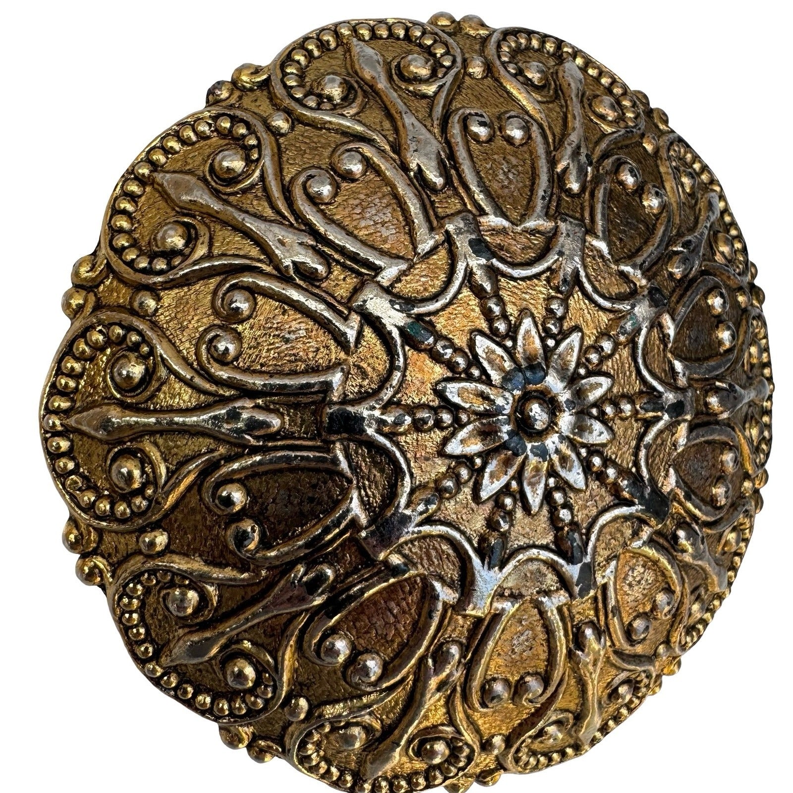 Saks Fifth Avenue Stanger Vintage Belt Buckle Ornate Gold Silver Filigree Round