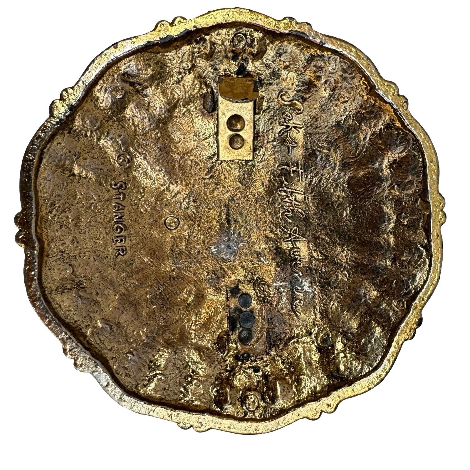 Saks Fifth Avenue Stanger Vintage Belt Buckle Ornate Gold Silver Filigree Round
