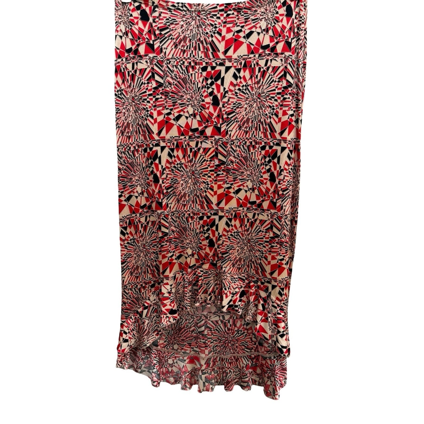 Poleci Vintage Y2K Geometric Kaleidoscope Art Deco High Low Ruffle Midi Skirt S