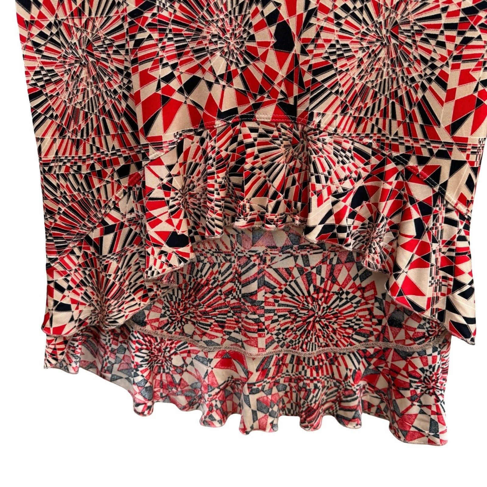 Poleci Vintage Y2K Geometric Kaleidoscope Art Deco High Low Ruffle Midi Skirt S
