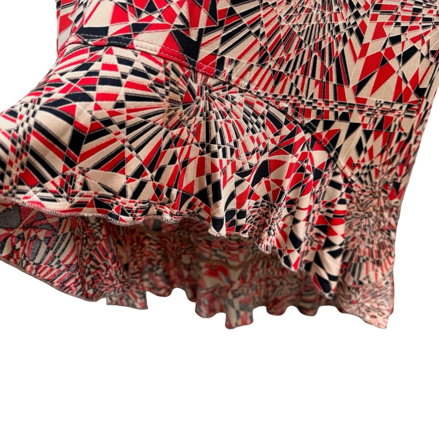 Poleci Vintage Y2K Geometric Kaleidoscope Art Deco High Low Ruffle Midi Skirt S
