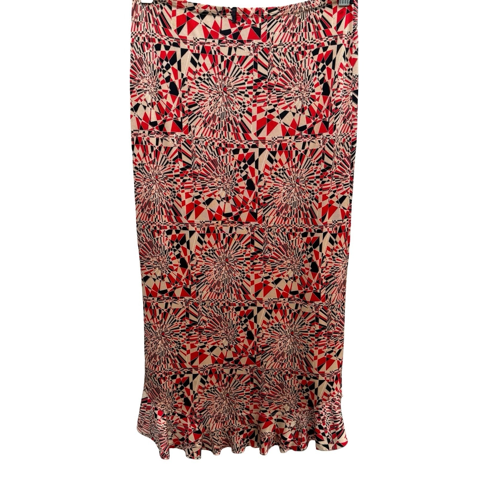 Poleci Vintage Y2K Geometric Kaleidoscope Art Deco High Low Ruffle Midi Skirt S