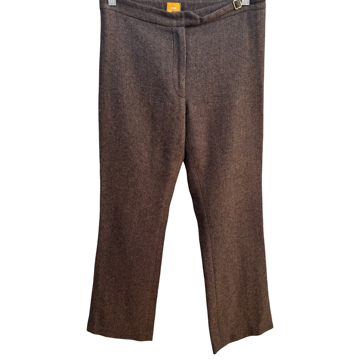 Fidel Twee Preppy Wool Herringbone Buckle Tailored Dark Academia Trousers Brown