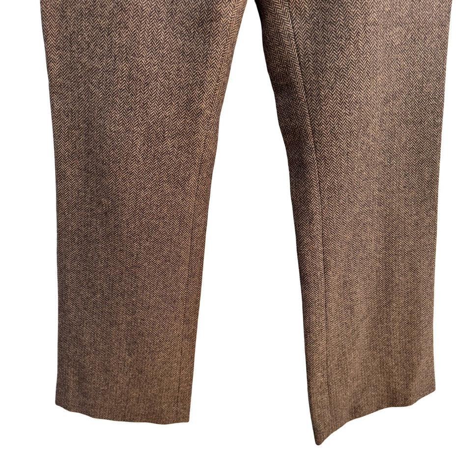 Fidel Twee Preppy Wool Herringbone Buckle Tailored Dark Academia Trousers Brown