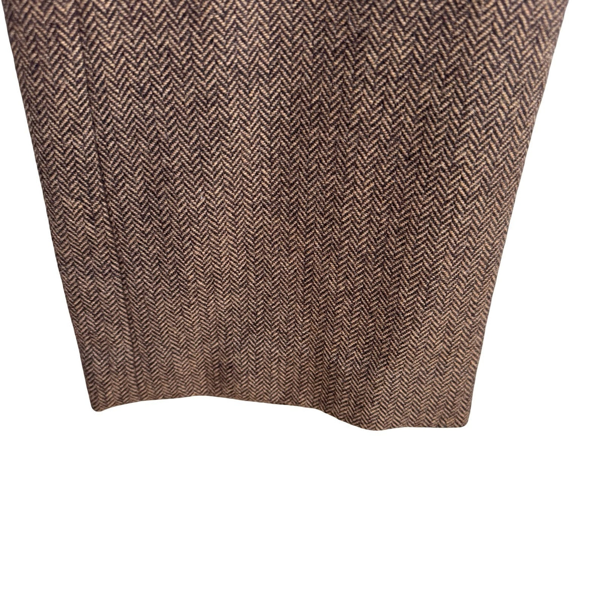 Fidel Twee Preppy Wool Herringbone Buckle Tailored Dark Academia Trousers Brown