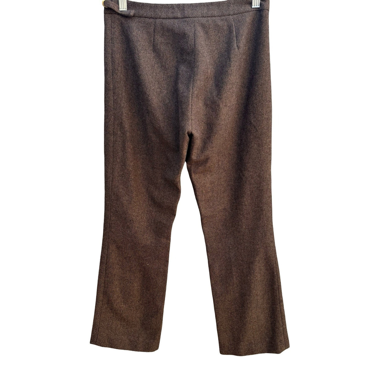 Fidel Twee Preppy Wool Herringbone Buckle Tailored Dark Academia Trousers Brown