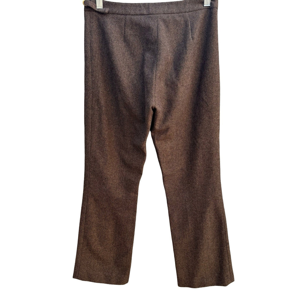 Fidel Twee Preppy Wool Herringbone Buckle Tailored Dark Academia Trousers Brown