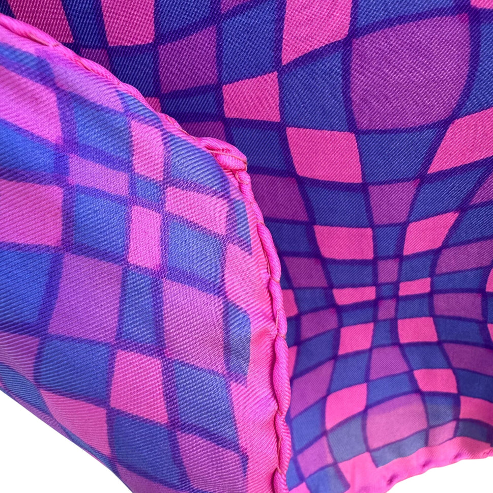 Vintage Psychedelic Mod Pink Purple Geometric Pattern Hand Stitched Silk Scarf