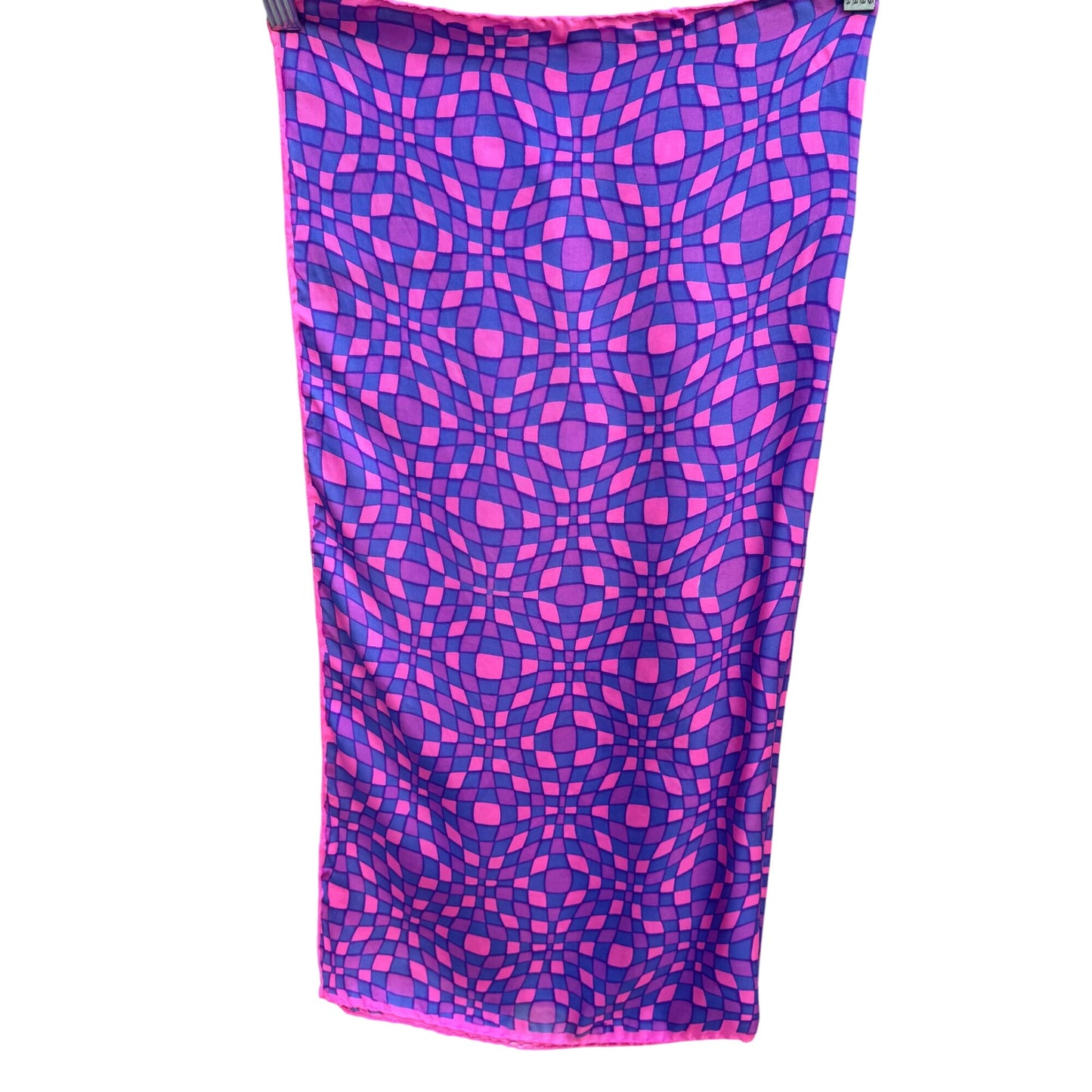 Vintage Psychedelic Mod Pink Purple Geometric Pattern Hand Stitched Silk Scarf