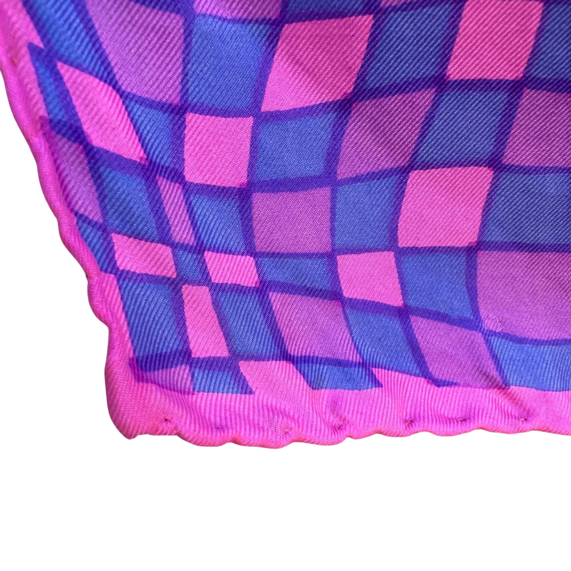 Vintage Psychedelic Mod Pink Purple Geometric Pattern Hand Stitched Silk Scarf