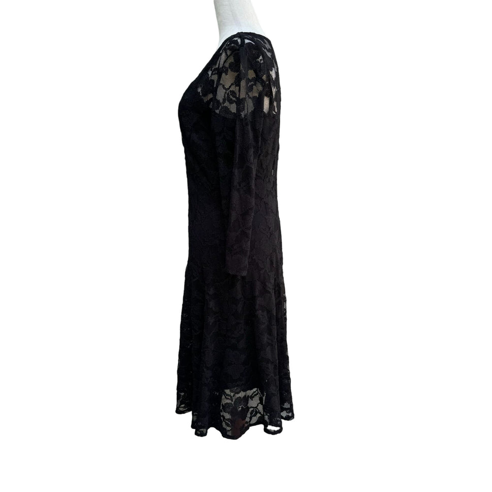 Chetta B Vintage Women's Black Deep V Neck Lace Long Sleeve Two Piece Dress - 10