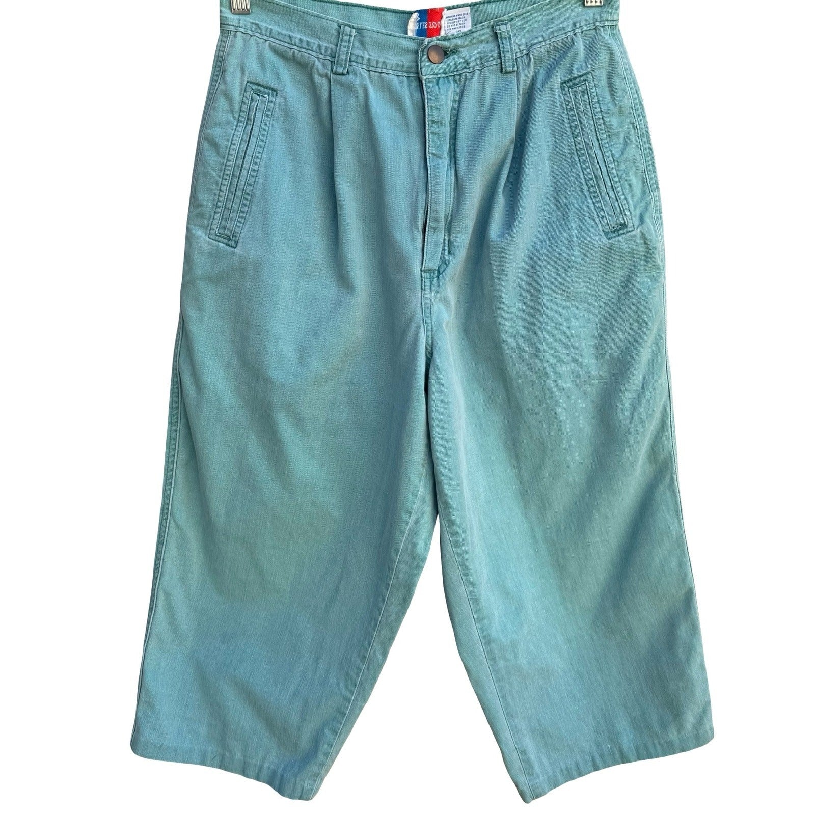 Styles To Go Vintage 90s Teal Retro High Waisted Pleated Capri Pants 14 Granola