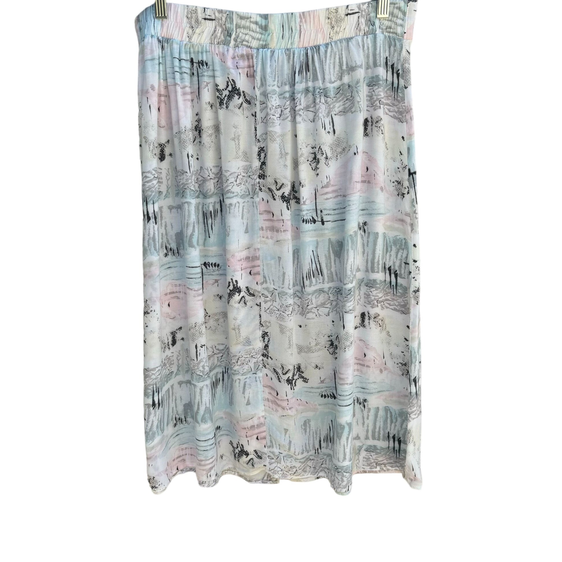 Women's Vintage Pleated Flowy Button Front Midi Skirt With Abstract Pastel Print