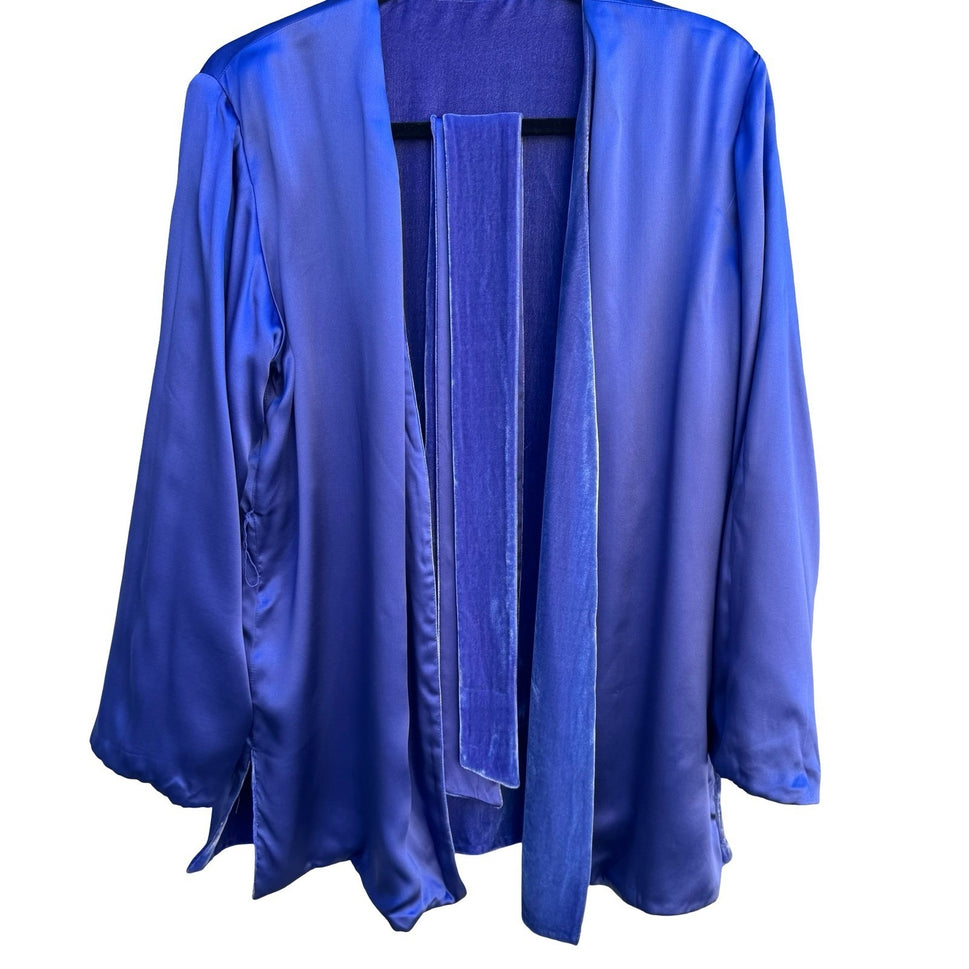 Randolph Duke The Look Reversible Silk Velvet Jacket Blue Open Cardigan SM NWT