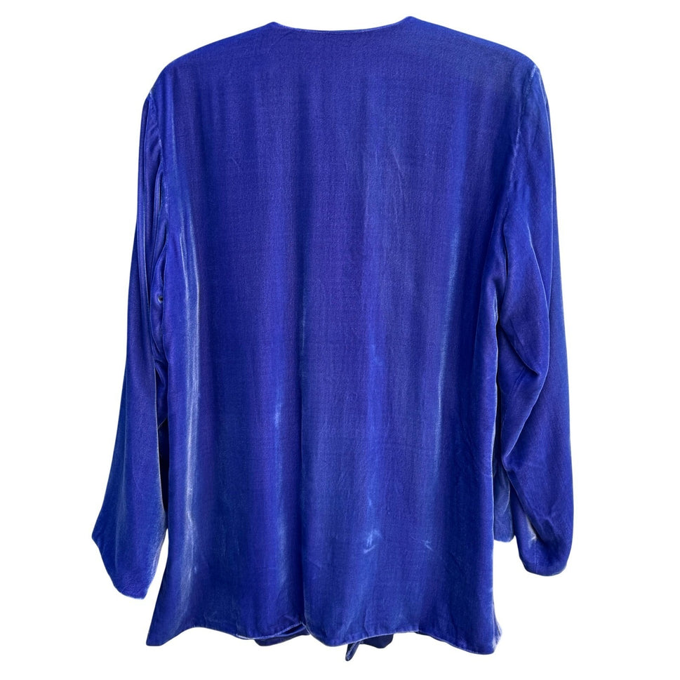 Randolph Duke The Look Reversible Silk Velvet Jacket Blue Open Cardigan SM NWT