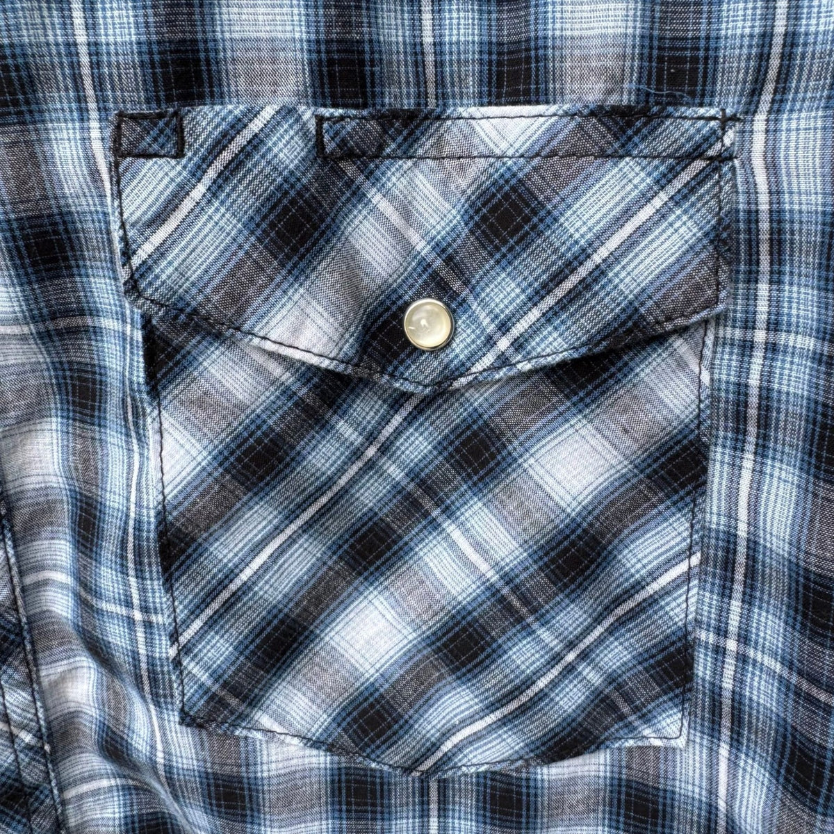 Wrangler Pearl Snap Americana Plaid Cowboy Rodeo Western Yoke Shirt Blue Mens L